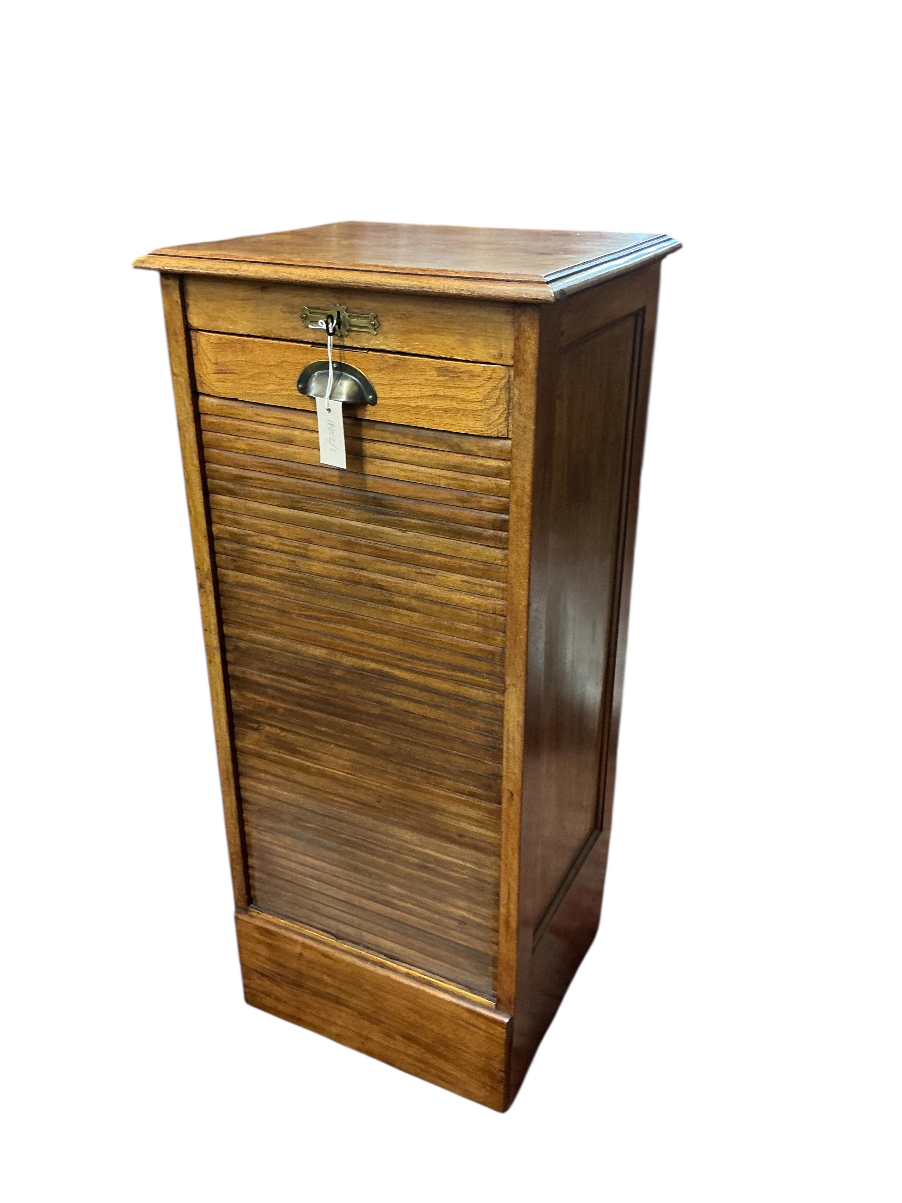 An early 20th century mahogany tambour filing cabinet, width 48cm, depth 43cm, height 107cm